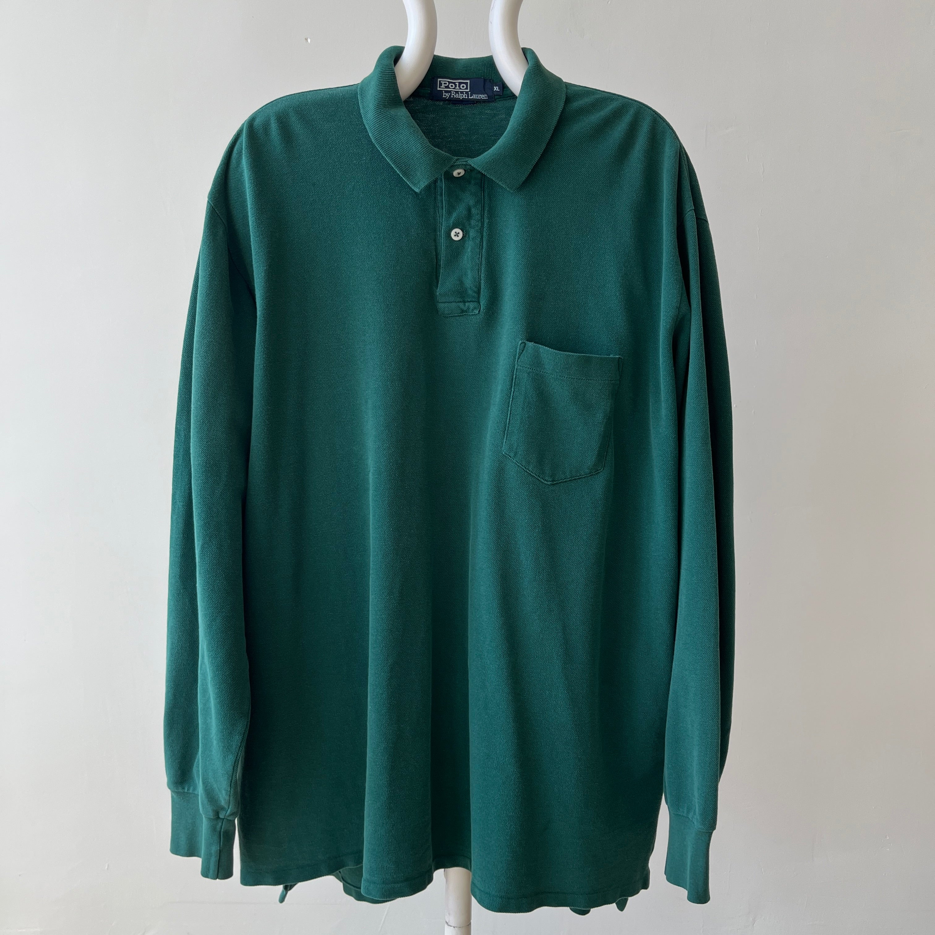 1990's Forest Green Long Sleeve Polo
