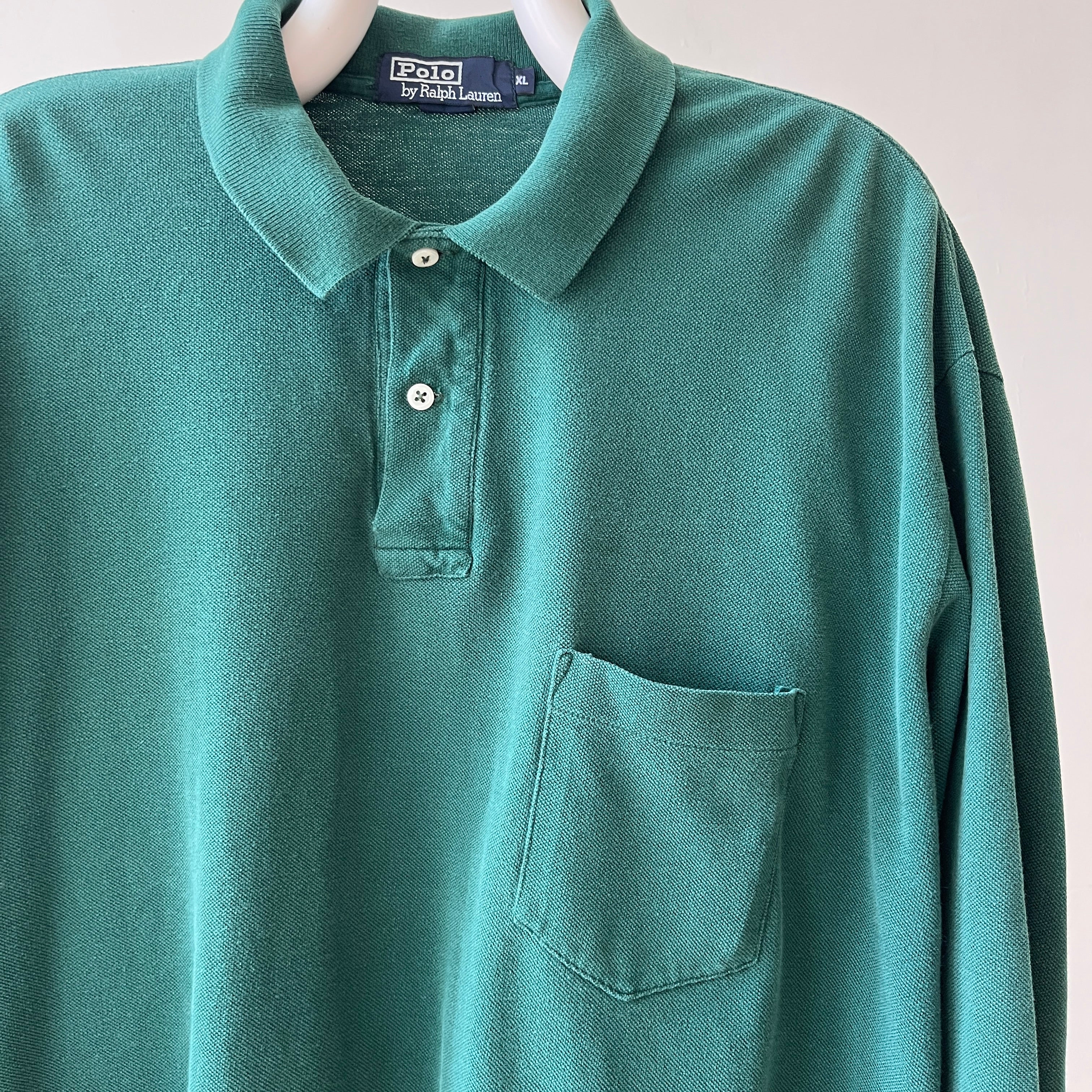 1990's Forest Green Long Sleeve Polo