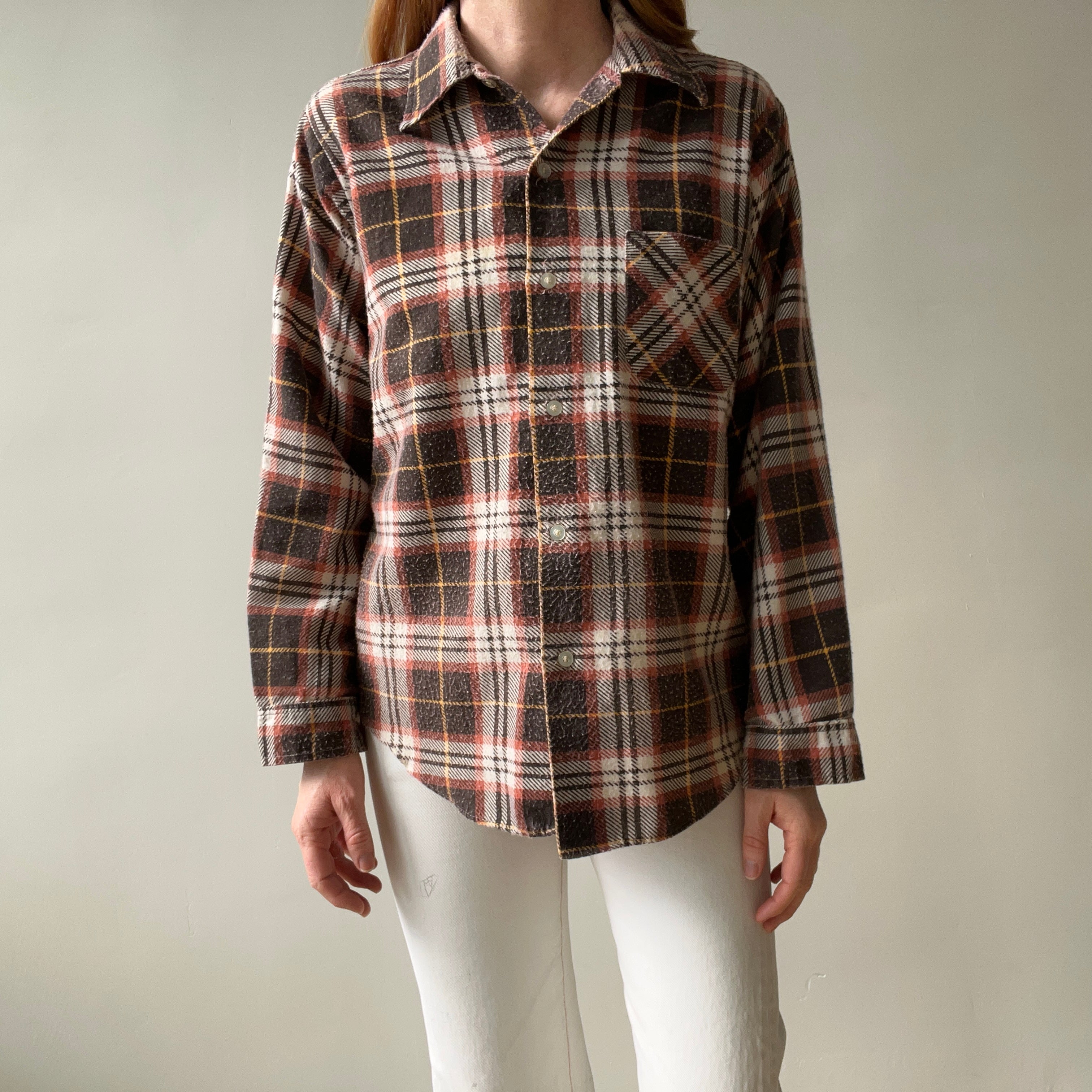 1970s Northway Single Sided Soft and Slouchy Lightweight Brown Flannel