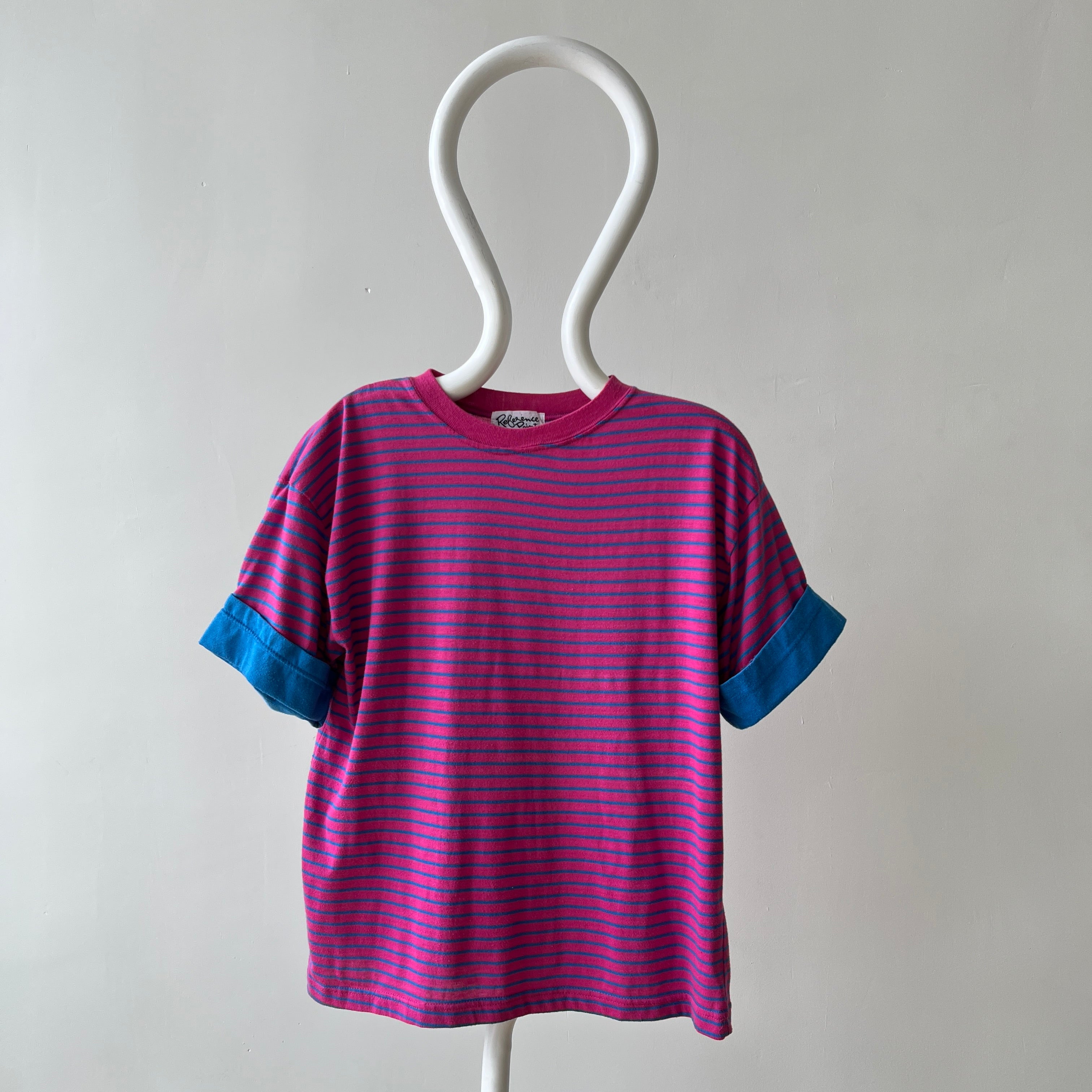 1990's Pink and Blue Striped T-Shirt