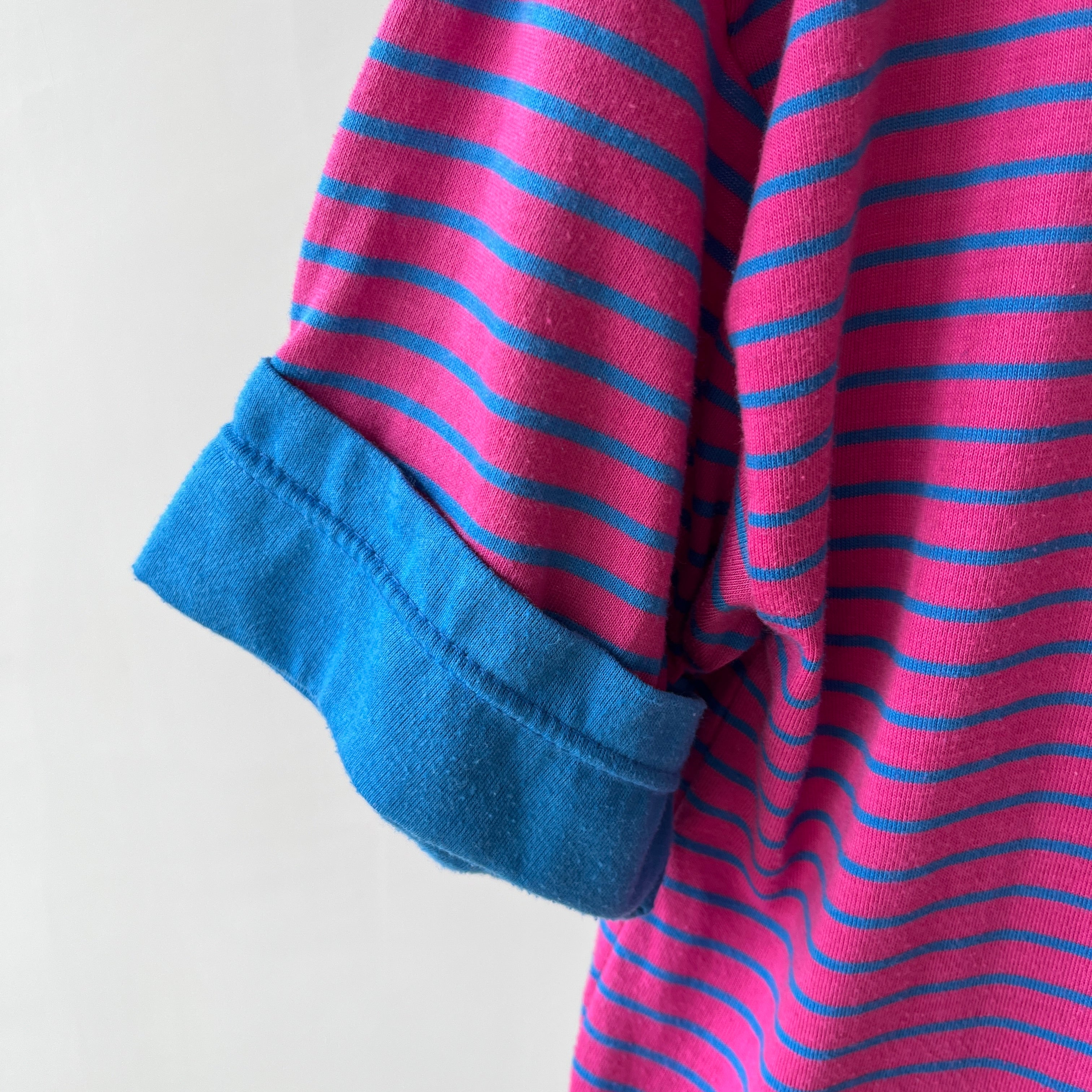 1990's Pink and Blue Striped T-Shirt