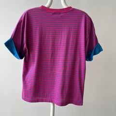 1990's Pink and Blue Striped T-Shirt