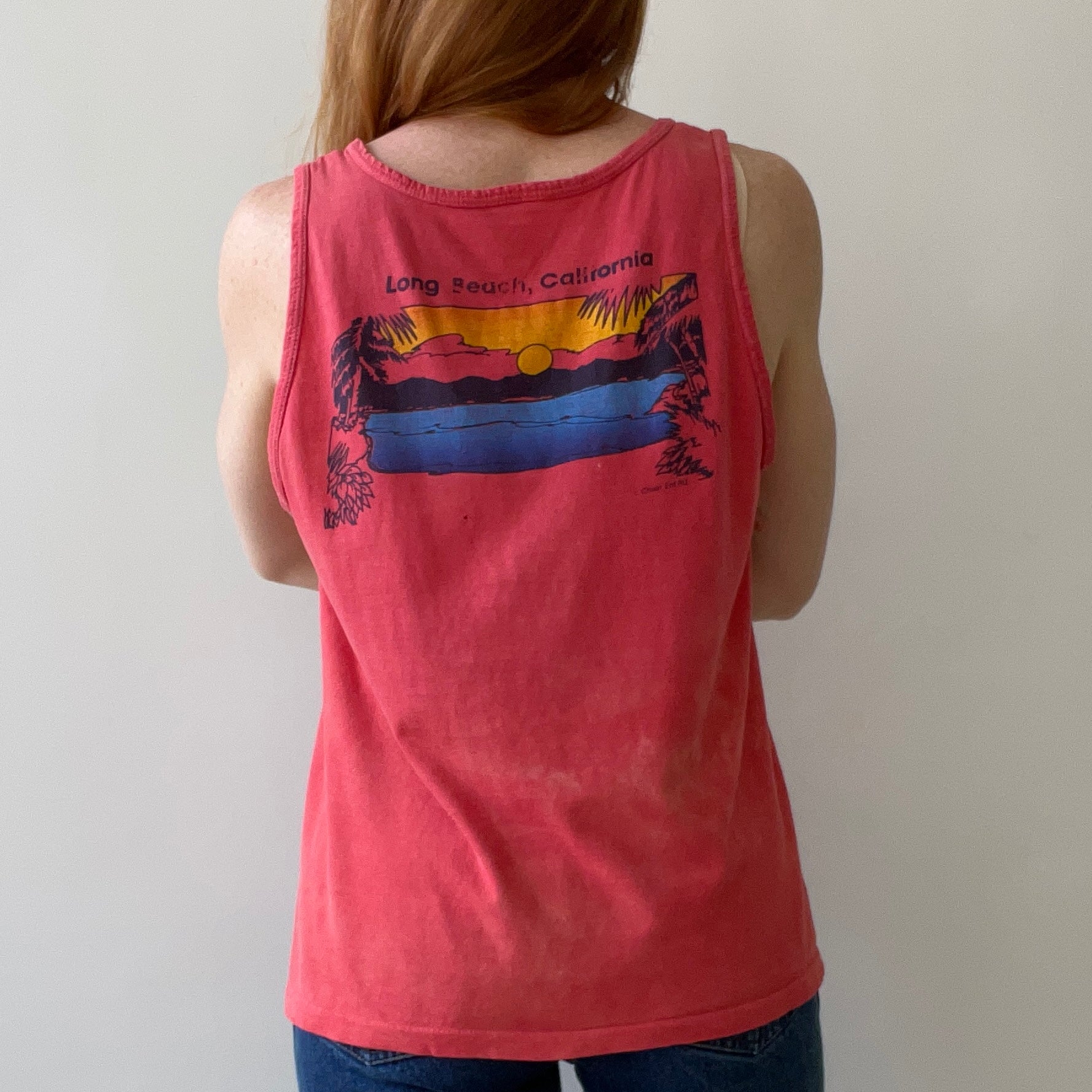 1980 Faded Red Long Beach California Tank-Top - LB Friends, THIS!