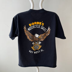1970s BACKSIDE Horney's Harley Motorcycle Sales Cut Hem Selvedge Pocket T-Shirt - !!!