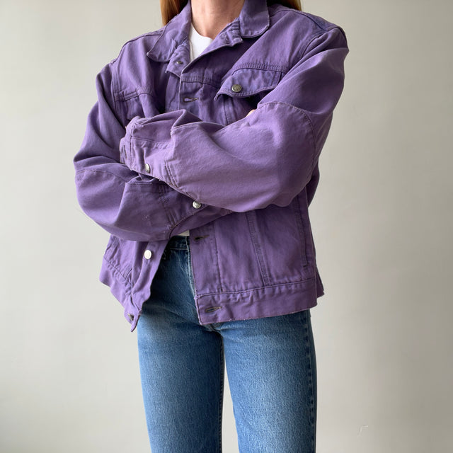 1990s Calvin Klein Soft and Slouchy Over-dyed Lilac Purple Denim Jean Jacket