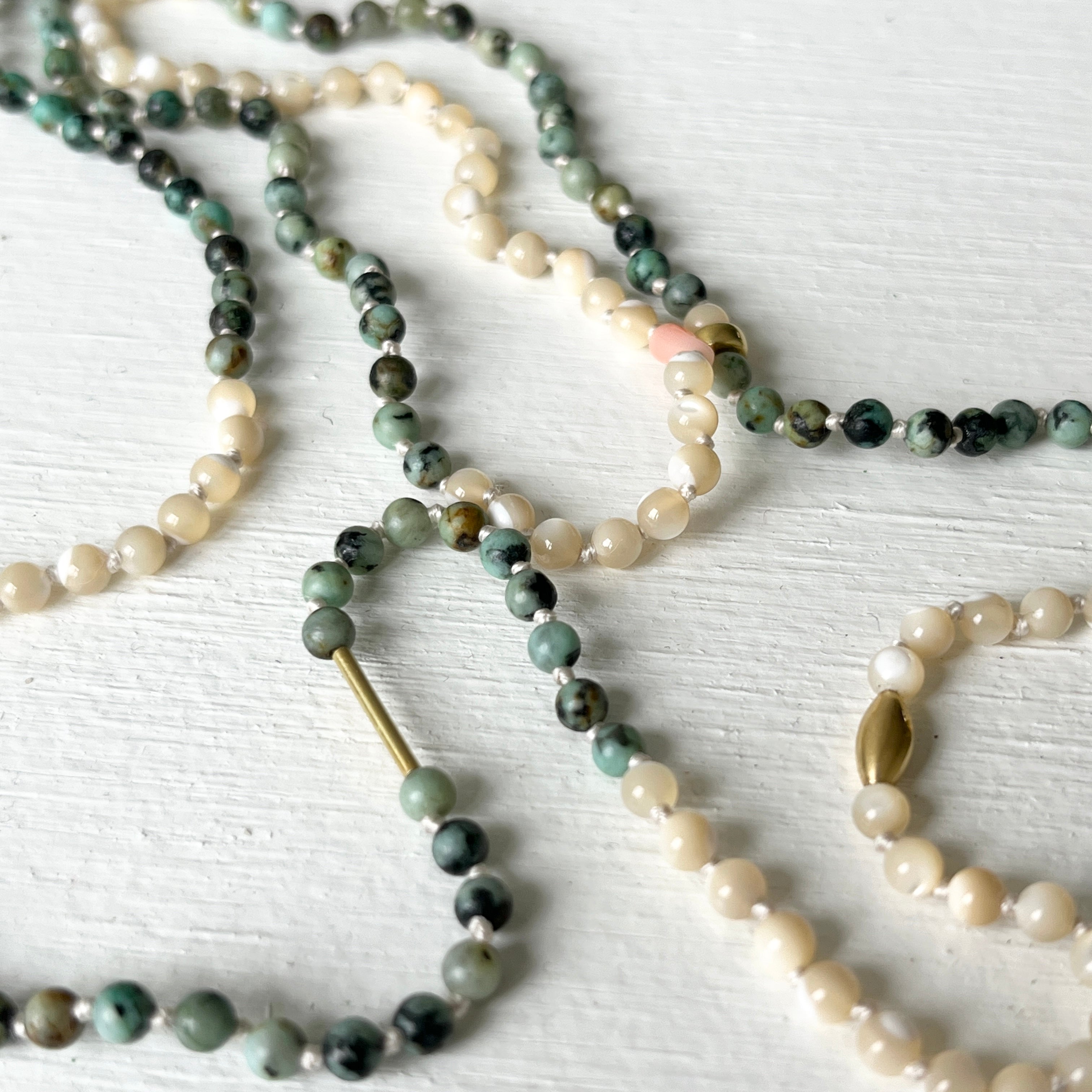 Pearl, Green Turquoise and 18K Gold Necklace