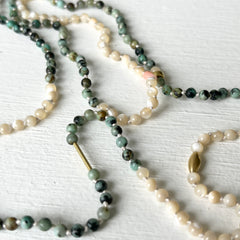 Pearl, Green Turquoise and 18K Gold Necklace