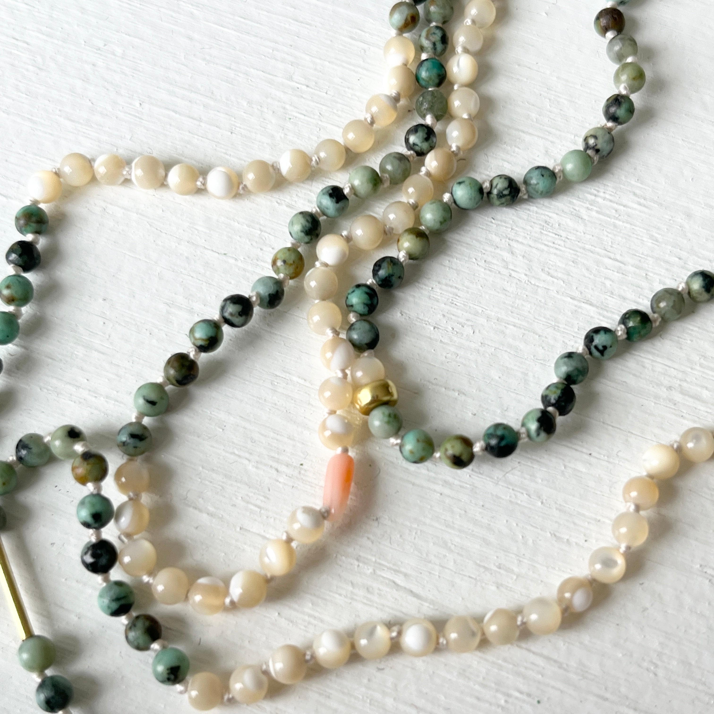 Pearl, Green Turquoise and 18K Gold Necklace