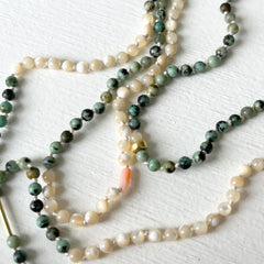 Pearl, Green Turquoise and 18K Gold Necklace