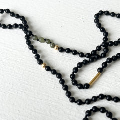Black Onyx, Jade and 18K Gold Hand Knotted One-Of-A-Kind Beaded Necklace