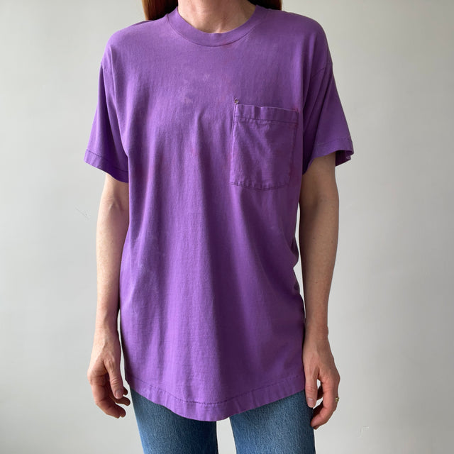 1980s Super Rad Sun Faded Bleached Out Worn Purple Selvedge Pocket T-Shirt