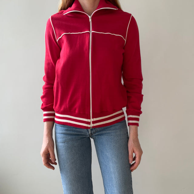 1970s "Knit Knak" Red Zip Up - Soft and Slouchy