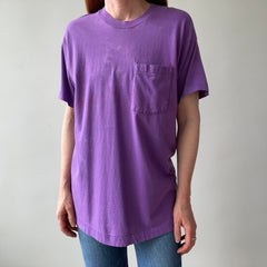 1980s Super Rad Sun Faded Bleached Out Worn Purple Selvedge Pocket T-Shirt