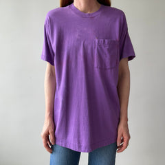 1980s Super Rad Sun Faded Bleached Out Worn Purple Selvedge Pocket T-Shirt