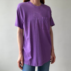 1980s Super Rad Sun Faded Bleached Out Worn Purple Selvedge Pocket T-Shirt