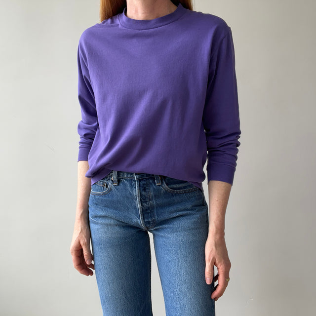 1980s Faded Long Sleeve Purple 50/50 Single Stitch T-Shirt by Sunbelt