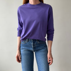 1980s Faded Long Sleeve Purple 50/50 Single Stitch T-Shirt by Sunbelt