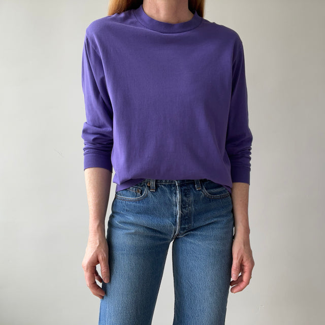 1980s Faded Long Sleeve Purple 50/50 Single Stitch T-Shirt by Sunbelt