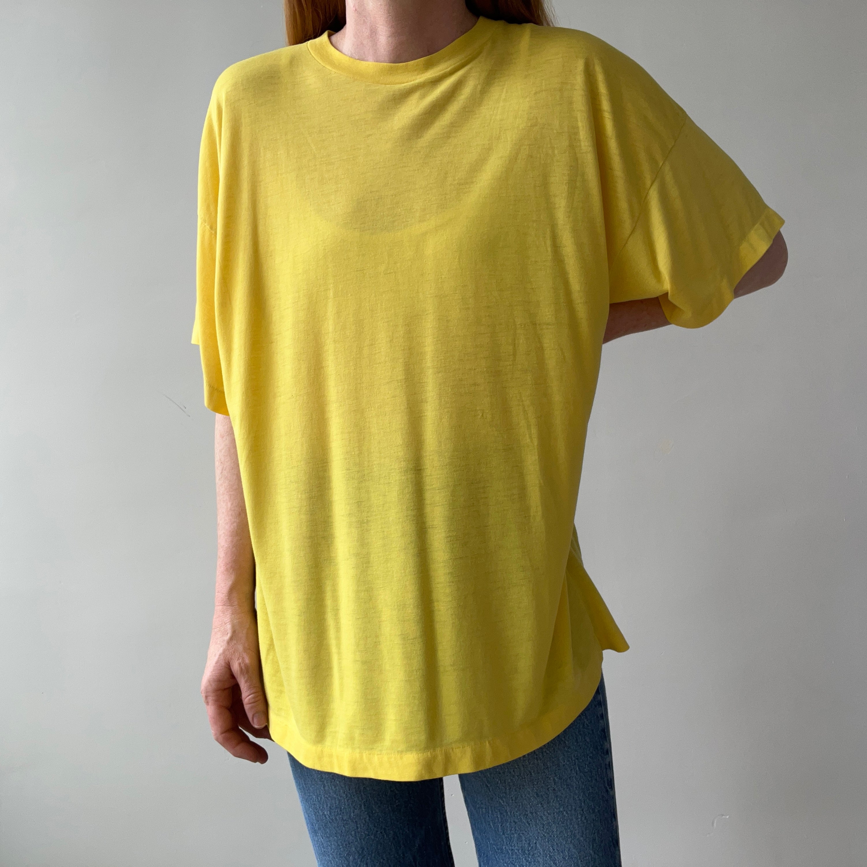 1980s Ultra Thin Larger Blank Yellow T-Shirt - Silky Soft
