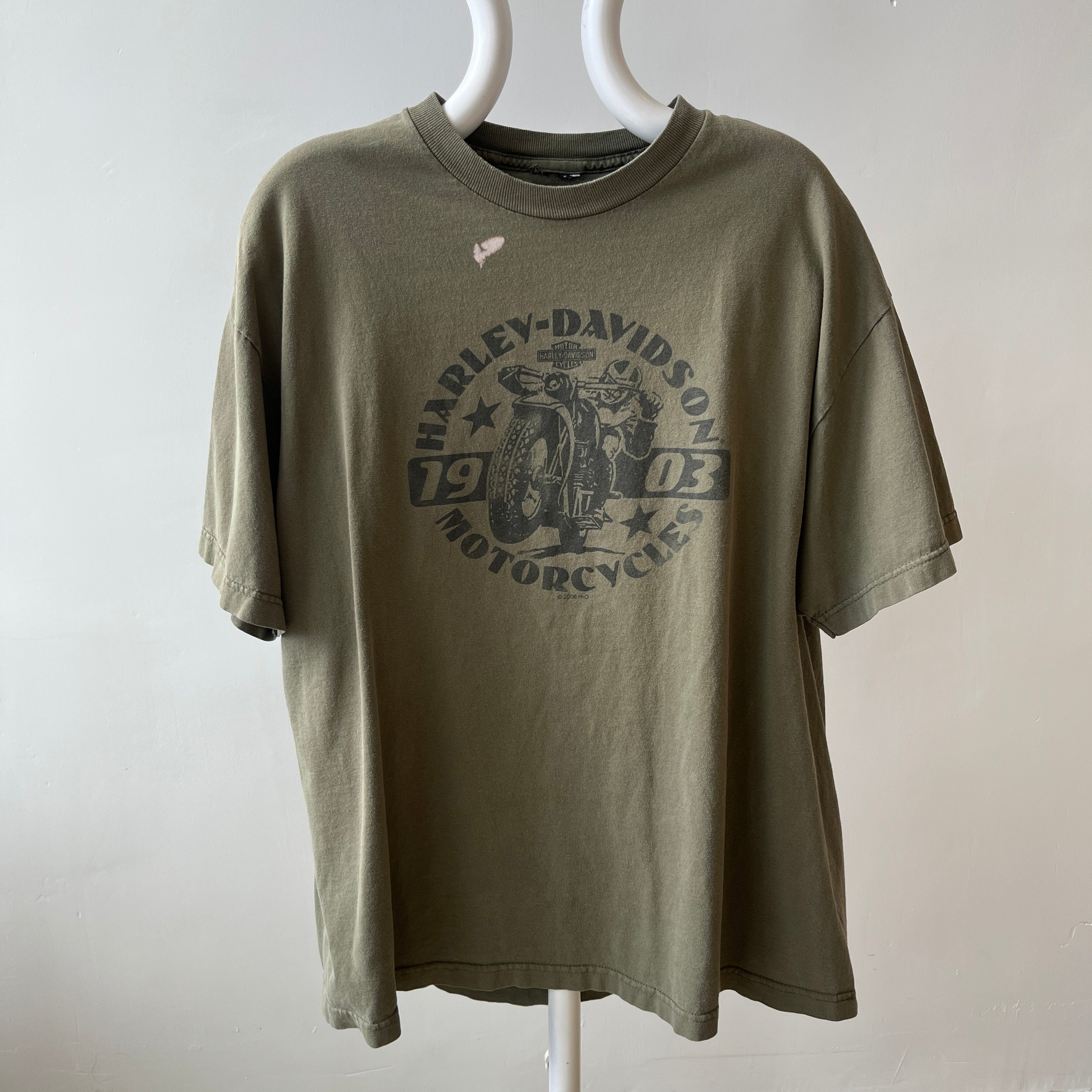2003 Harley Front and Back T-Shirt with a Cool Bleach Stain