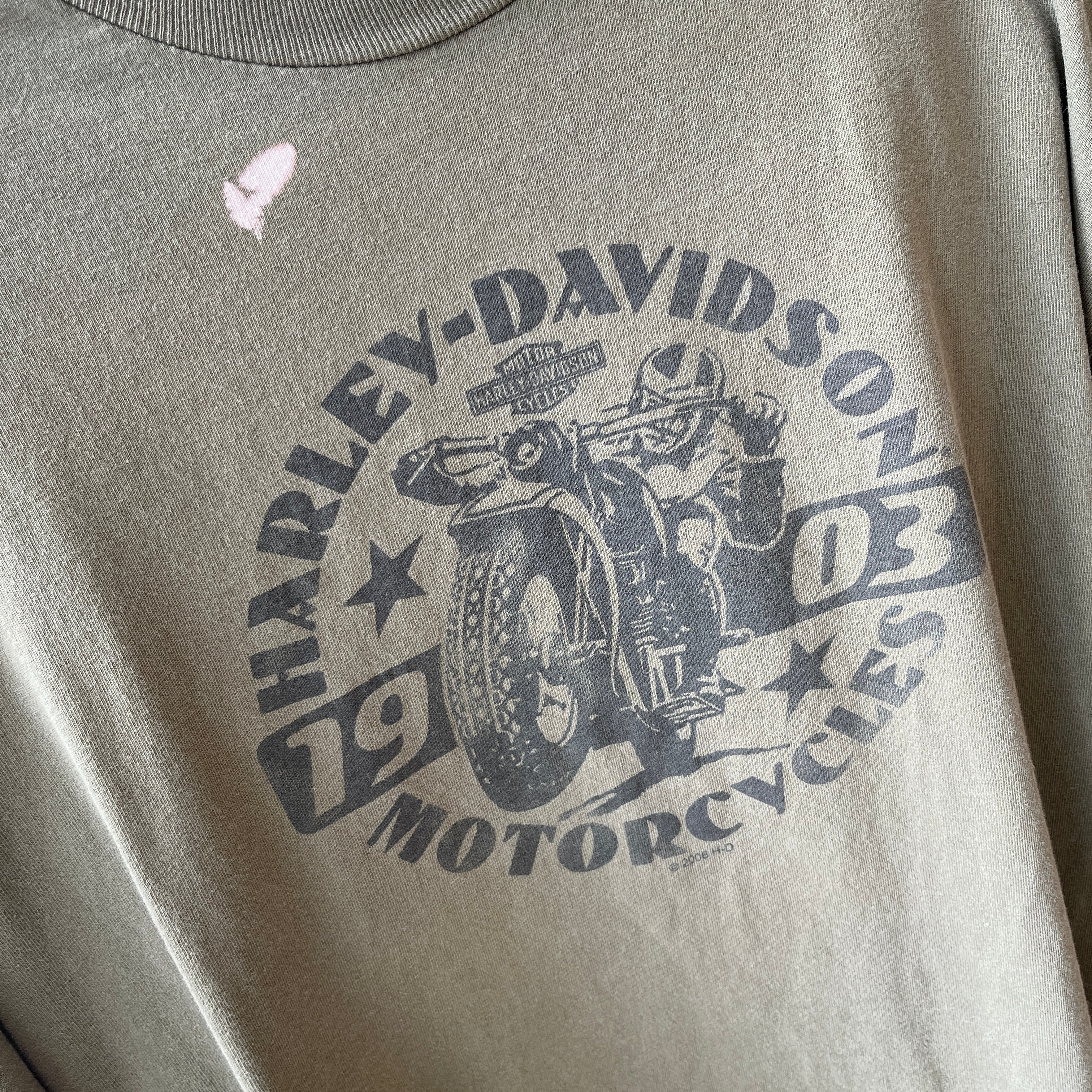 2003 Harley Front and Back T-Shirt with a Cool Bleach Stain