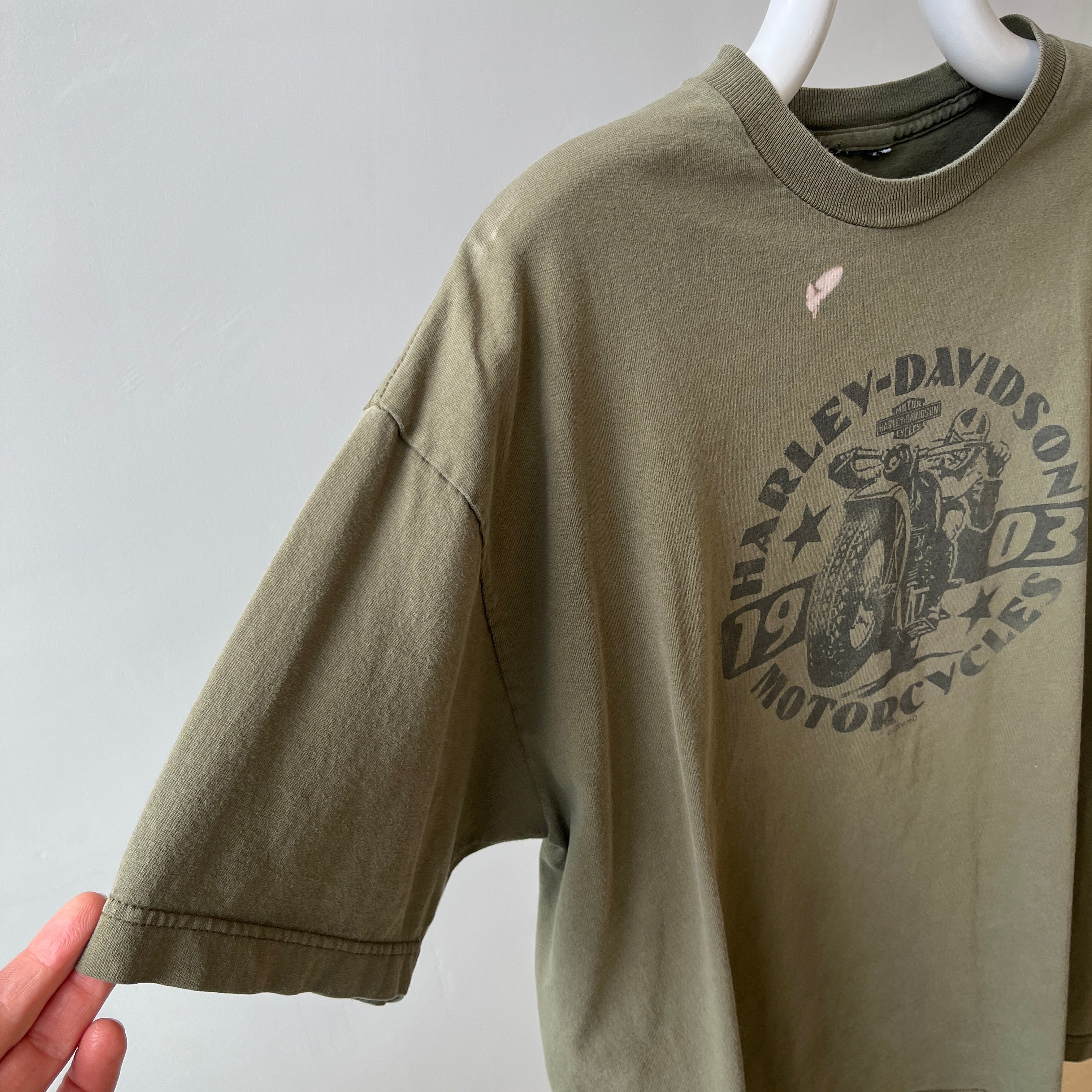 2003 Harley Front and Back T-Shirt with a Cool Bleach Stain