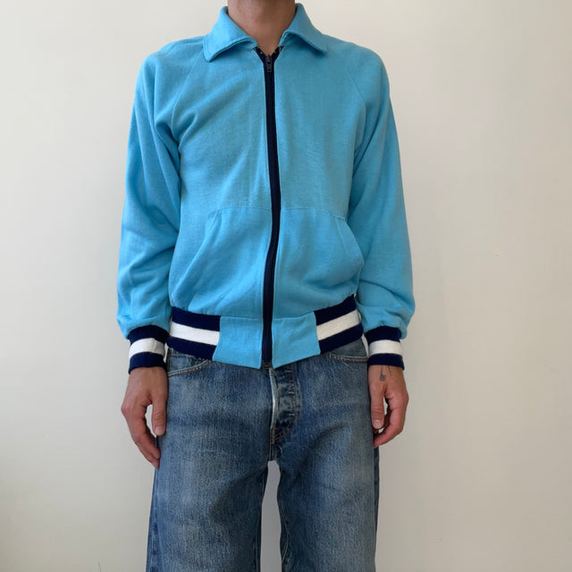 1970s Baby Blue Track Jacket Sweatshirt