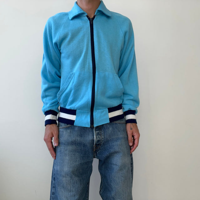 1970s Baby Blue Track Jacket Sweatshirt