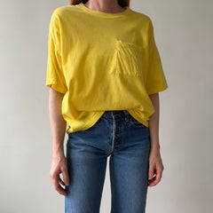 1980s Sunshine Yellow Cotton Knit Slouchy Pocket T-Shirt
