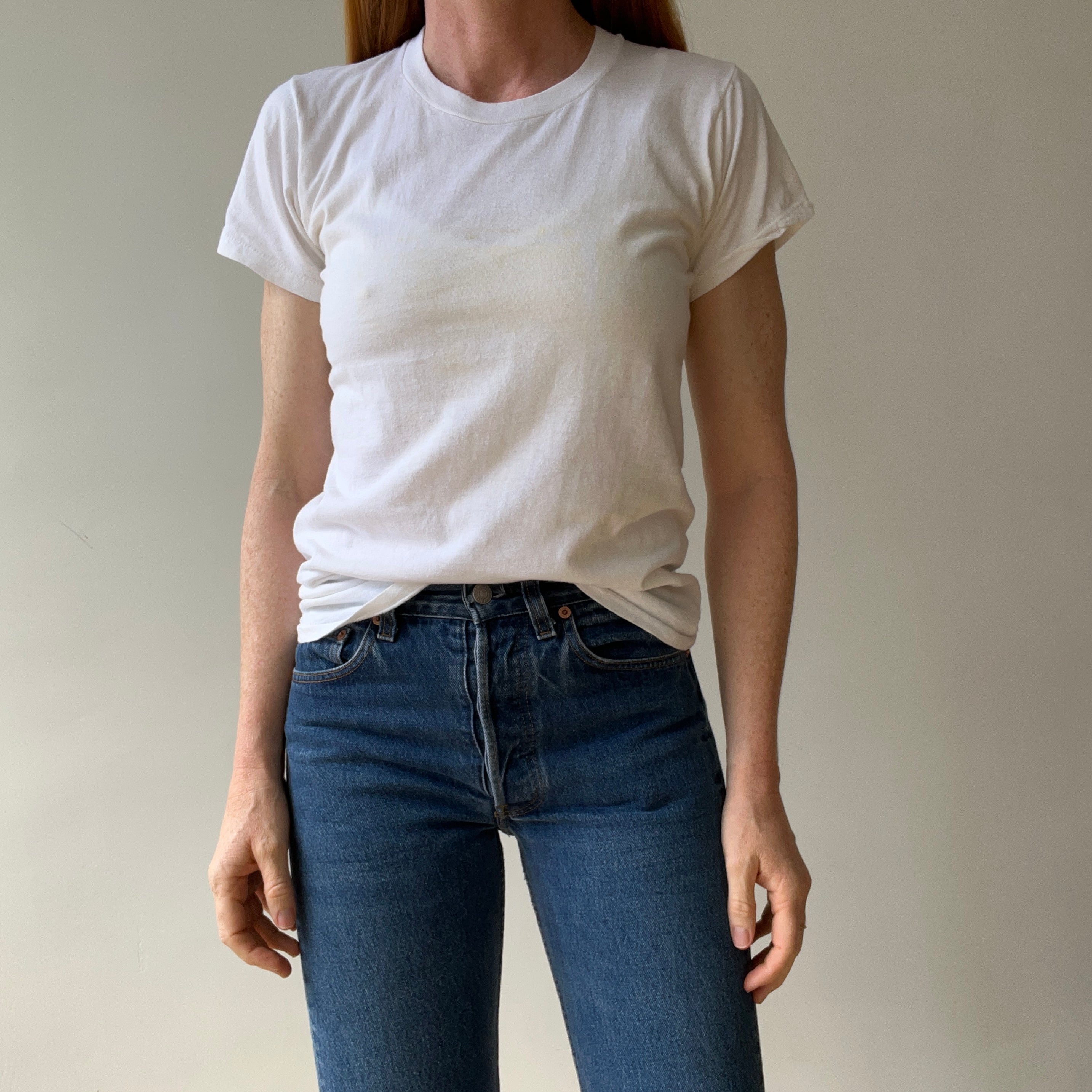 1970s Blank White T Shirt - DCQL alert!! Super Stained