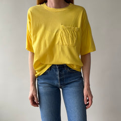 1980s Sunshine Yellow Cotton Knit Slouchy Pocket T-Shirt