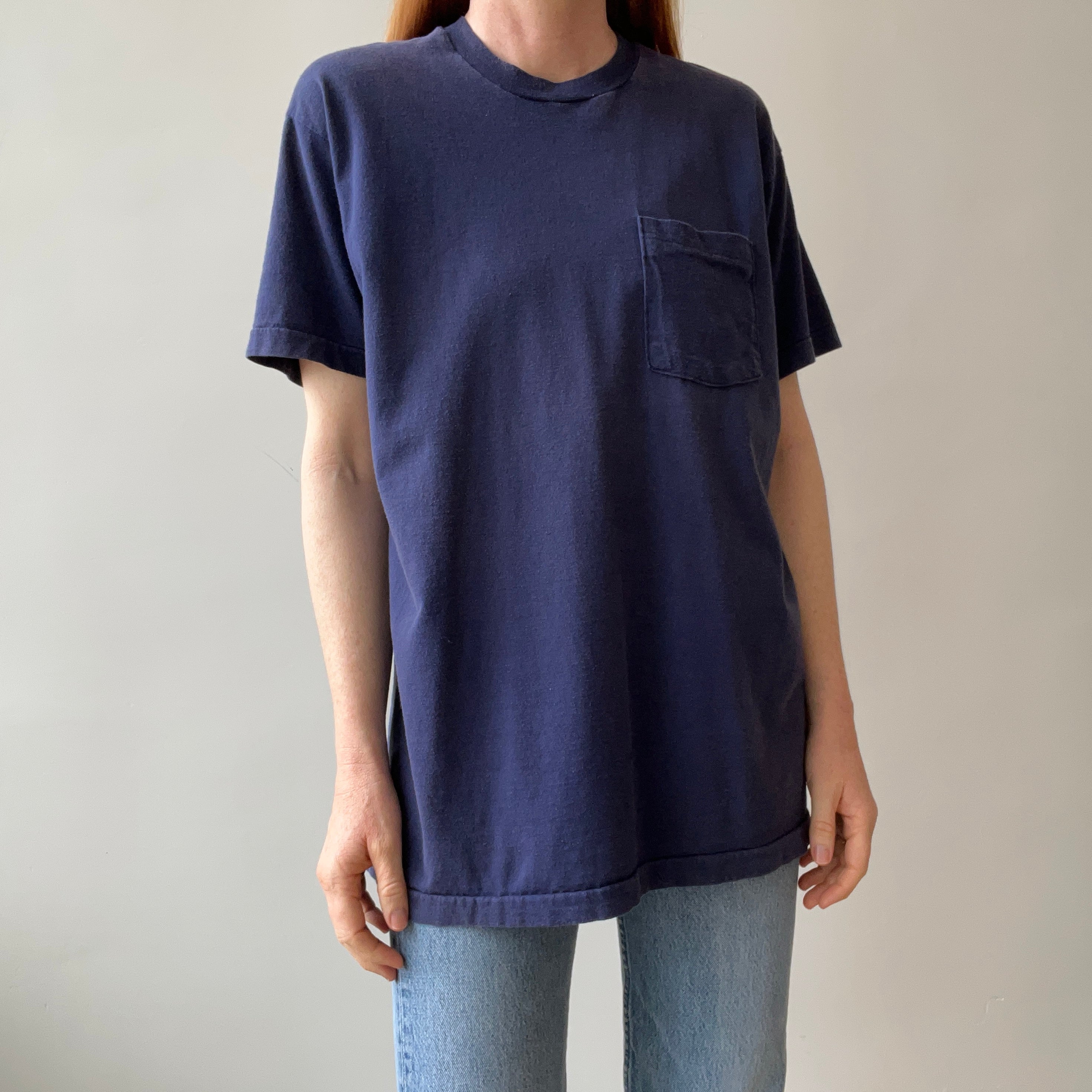 1990s Navy Pocket T-Shirt - Cotton