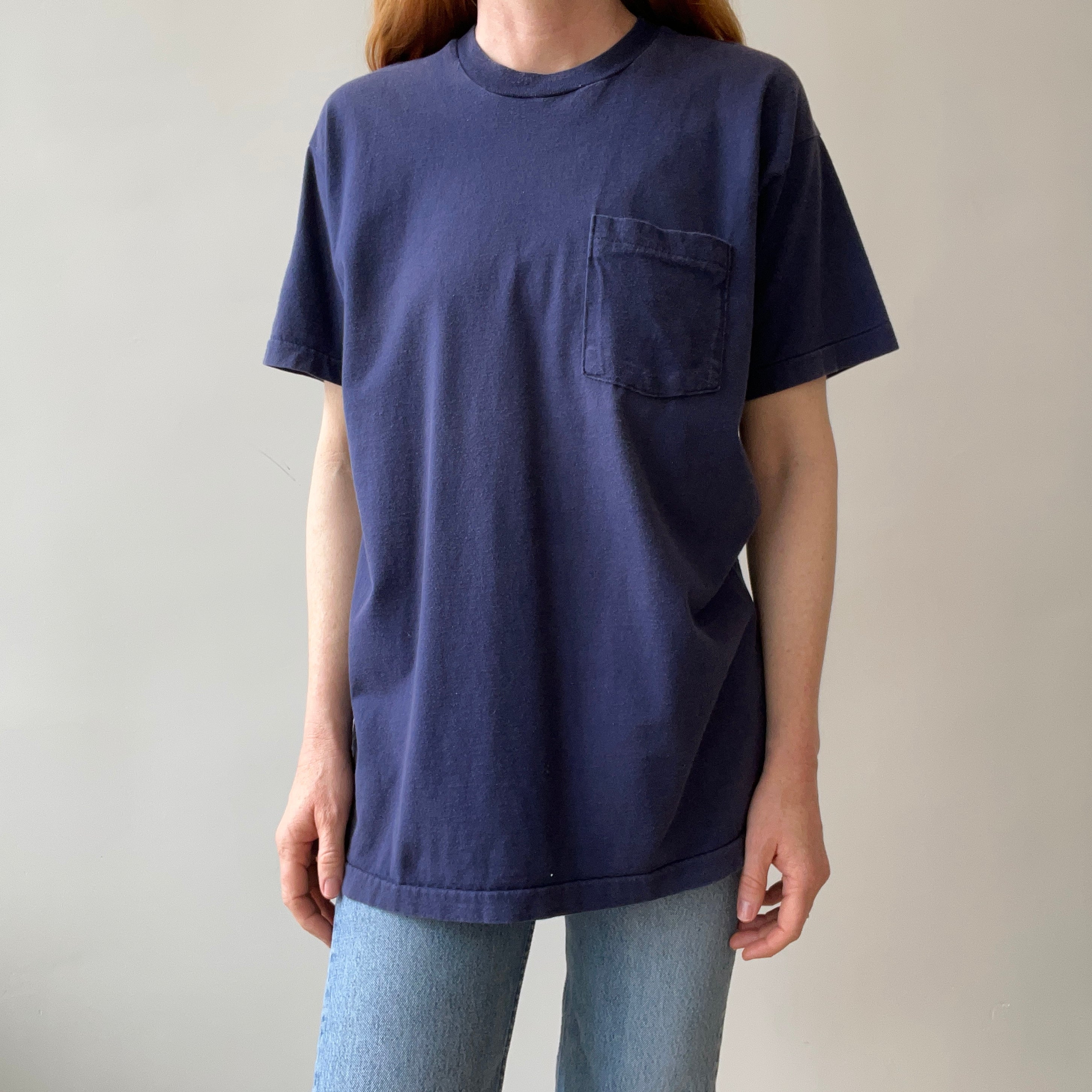 1990s Navy Pocket T-Shirt - Cotton