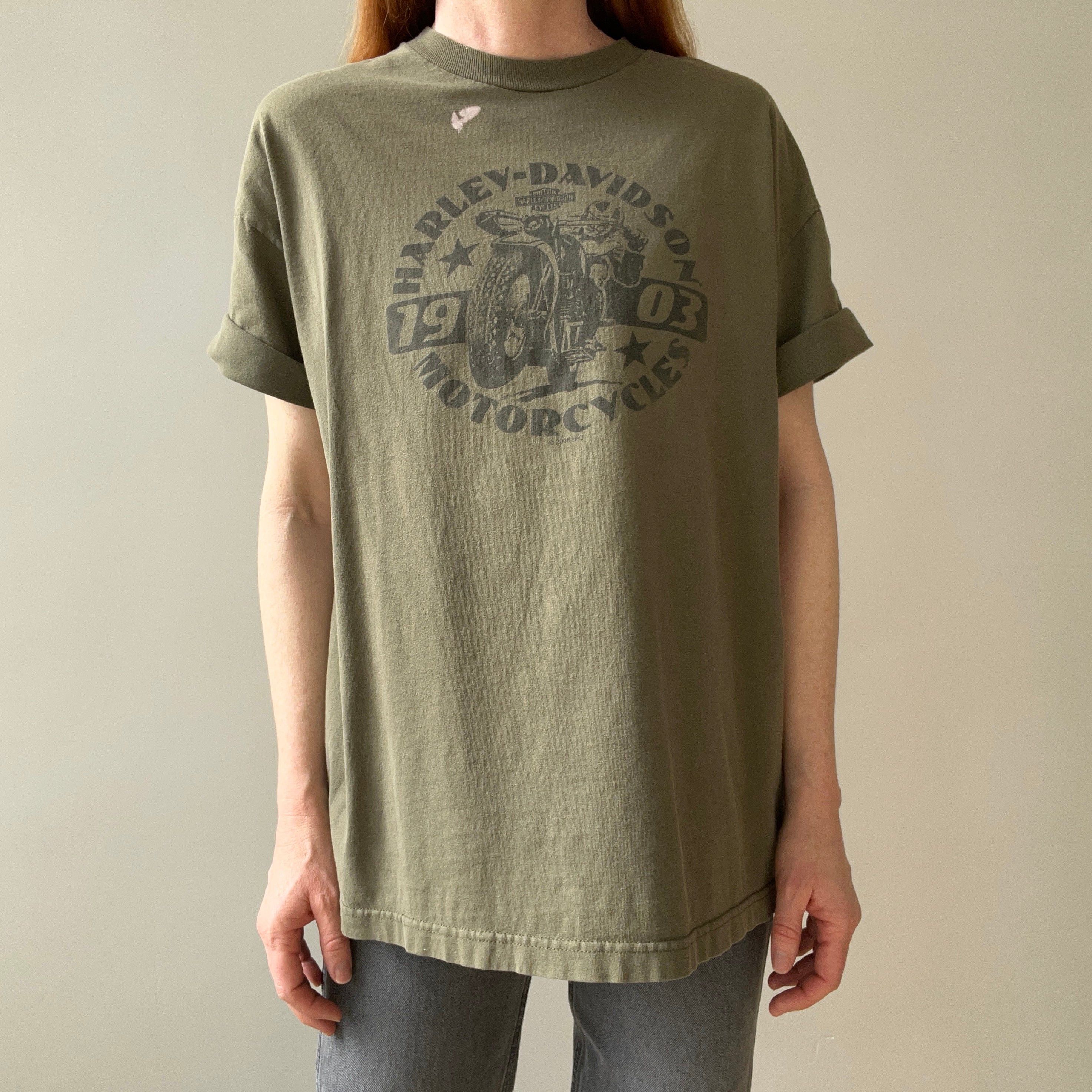 2003 Harley Front and Back T-Shirt with a Cool Bleach Stain