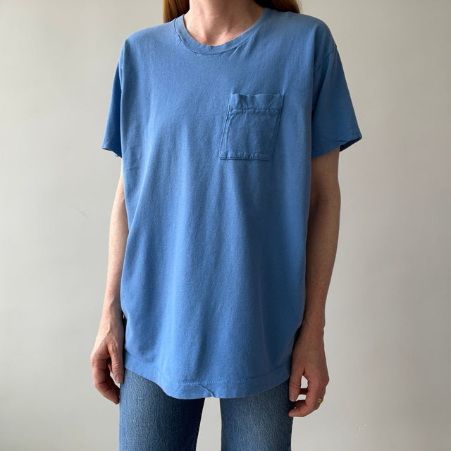 1980s Faded and Worn (SO COOL) Sky Blue Selvedge Pocket T-Shirt by FOTL