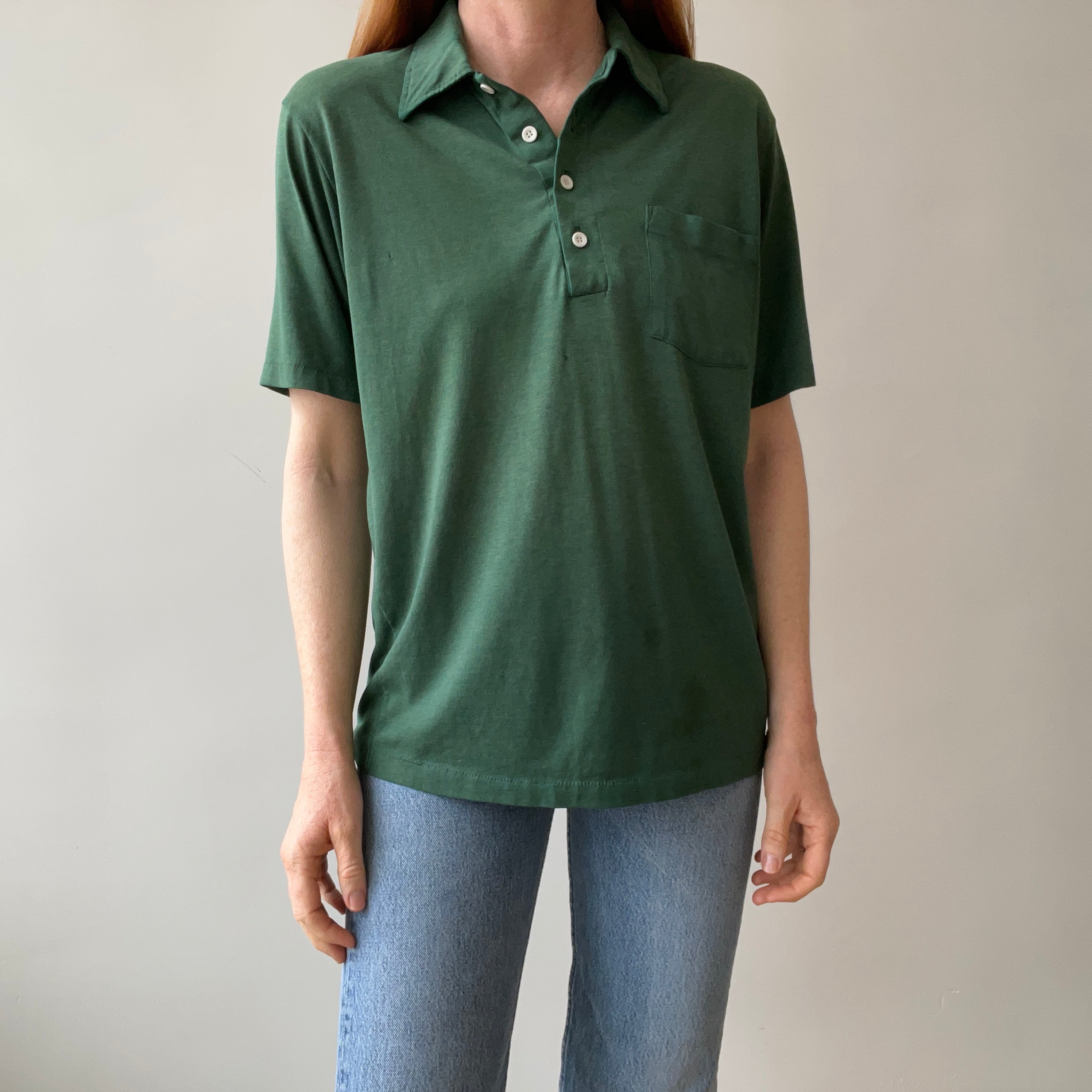 1970s Forest Green Polo Style T-shirt