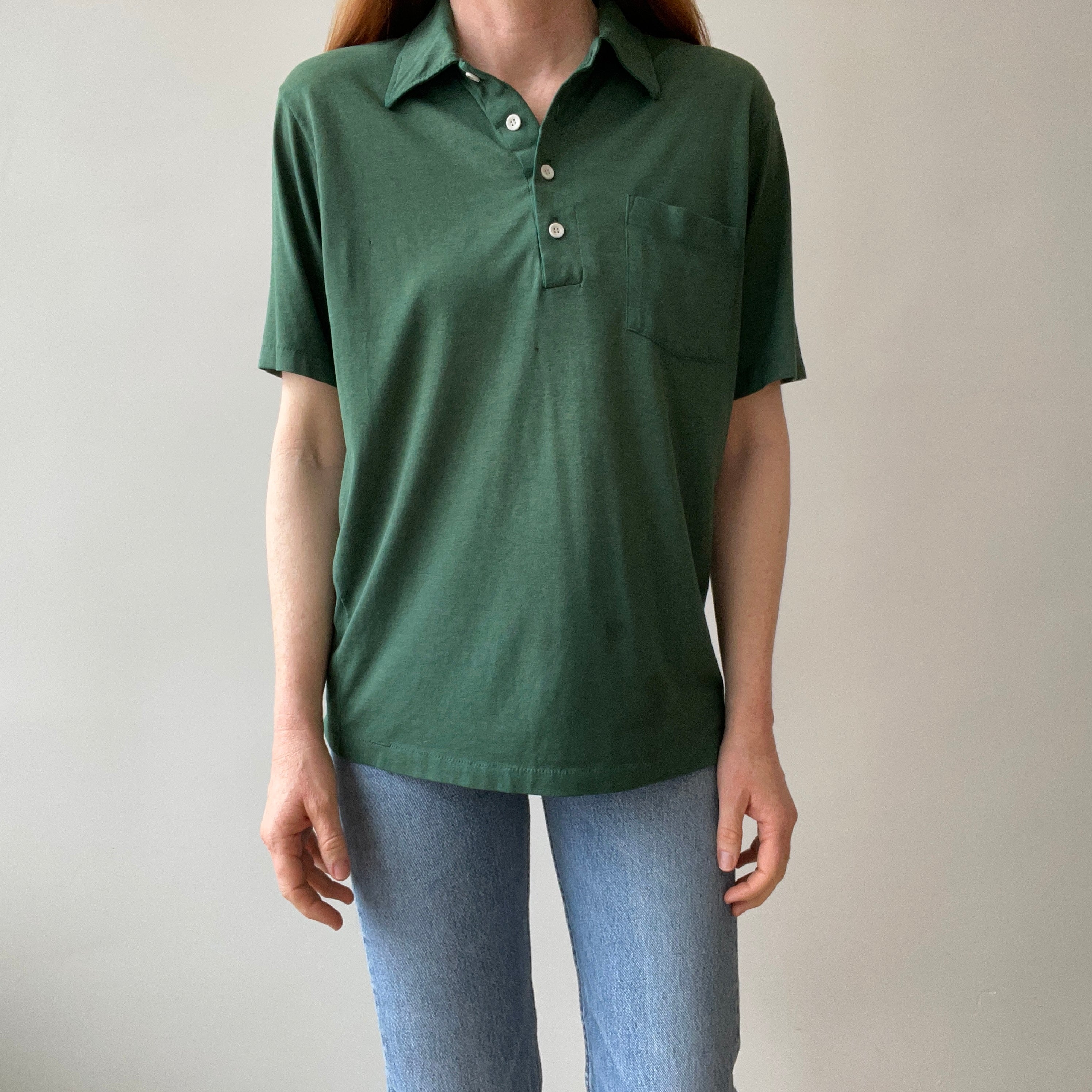 1970s Forest Green Polo Style T-shirt