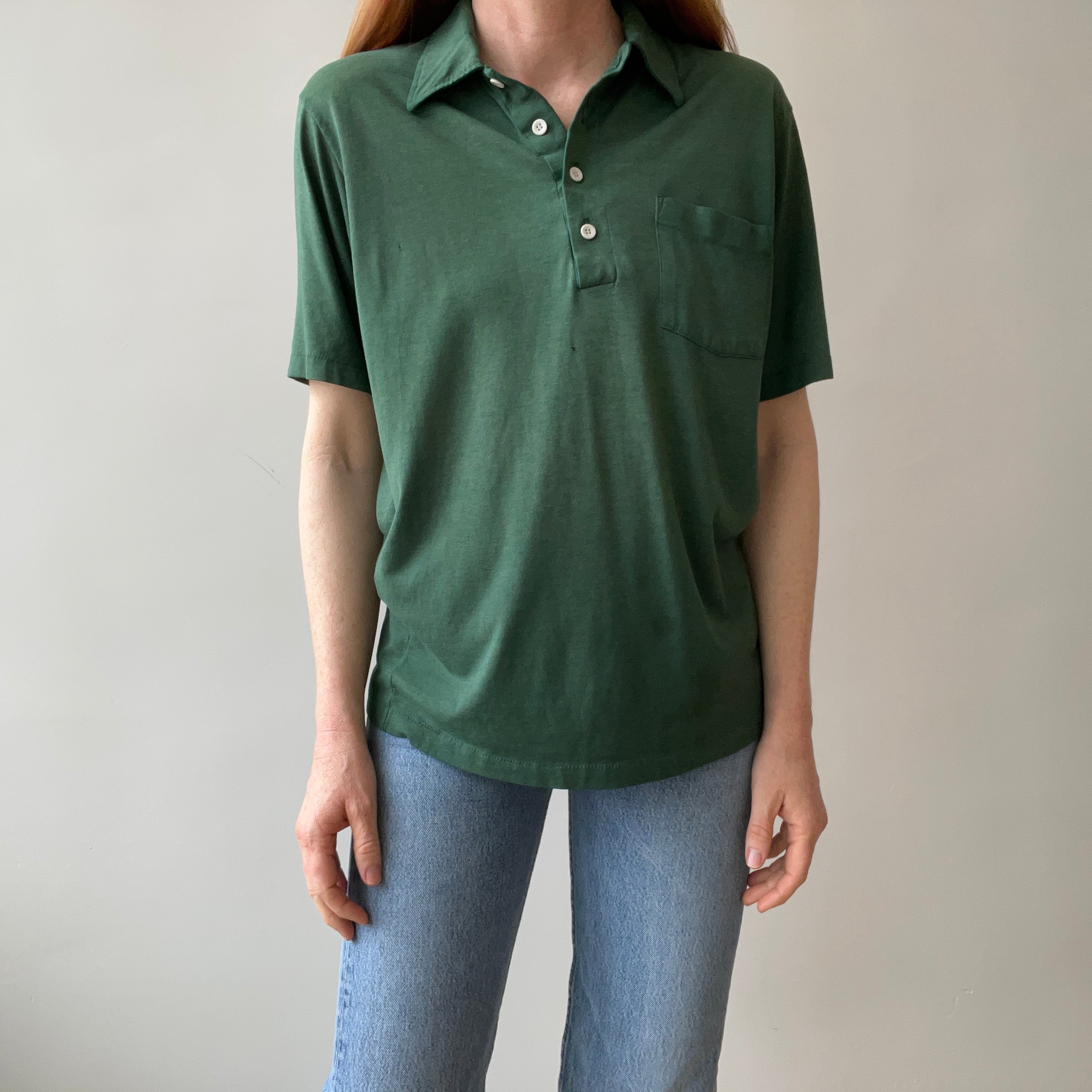 1970s Forest Green Polo Style T-shirt