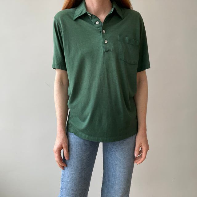 1970s Forest Green Polo Style T-shirt