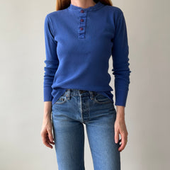 1990s Fitted Blue Gap Henley Long Sleeve
