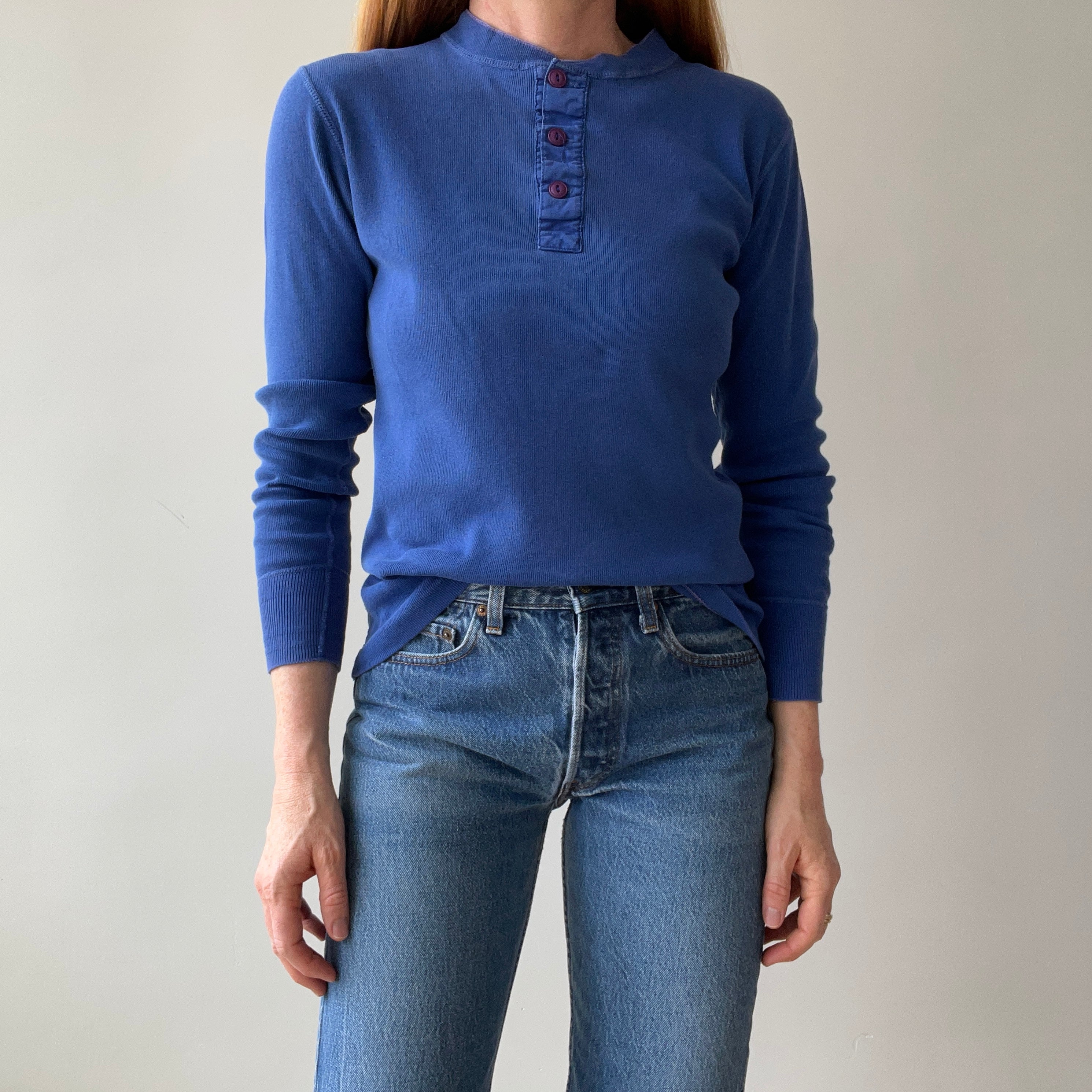 1990s Fitted Blue Gap Henley Long Sleeve