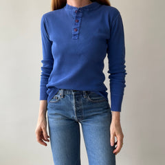 1990s Fitted Blue Gap Henley Long Sleeve