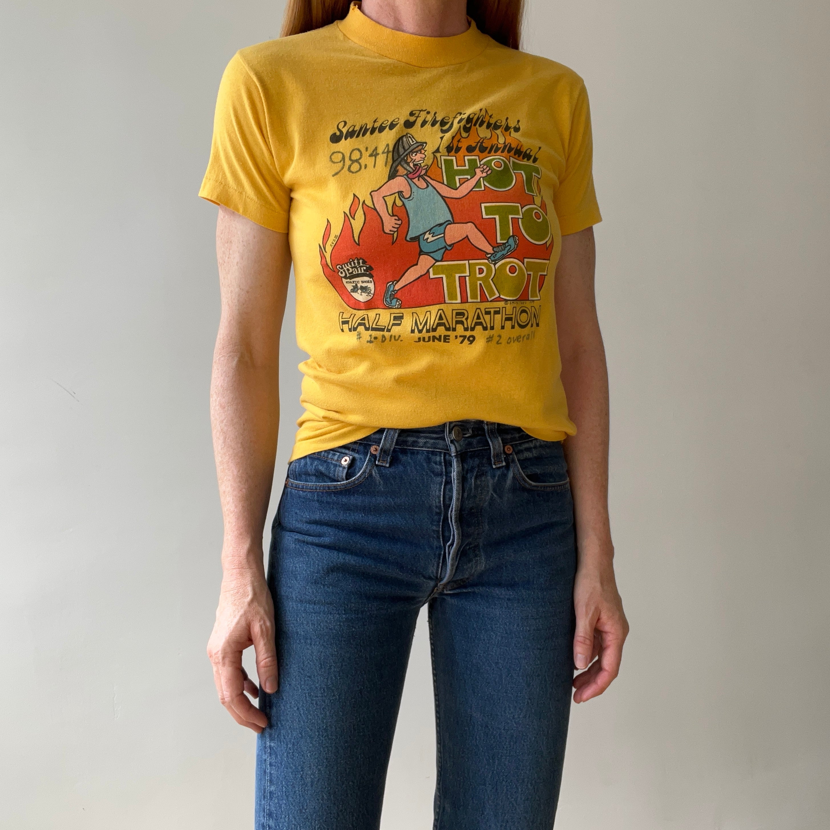 1979 Santee Firefighters Hot To Trot Half Marathon T Shirt with Sharpie!
