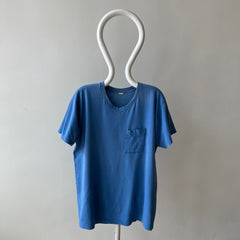 1980s Faded and Worn (SO COOL) Sky Blue Selvedge Pocket T-Shirt by FOTL