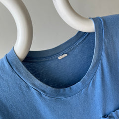 1980s Faded and Worn (SO COOL) Sky Blue Selvedge Pocket T-Shirt by FOTL