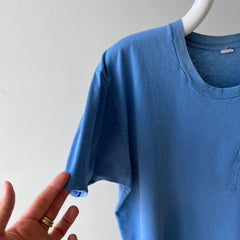 1980s Faded and Worn (SO COOL) Sky Blue Selvedge Pocket T-Shirt by FOTL
