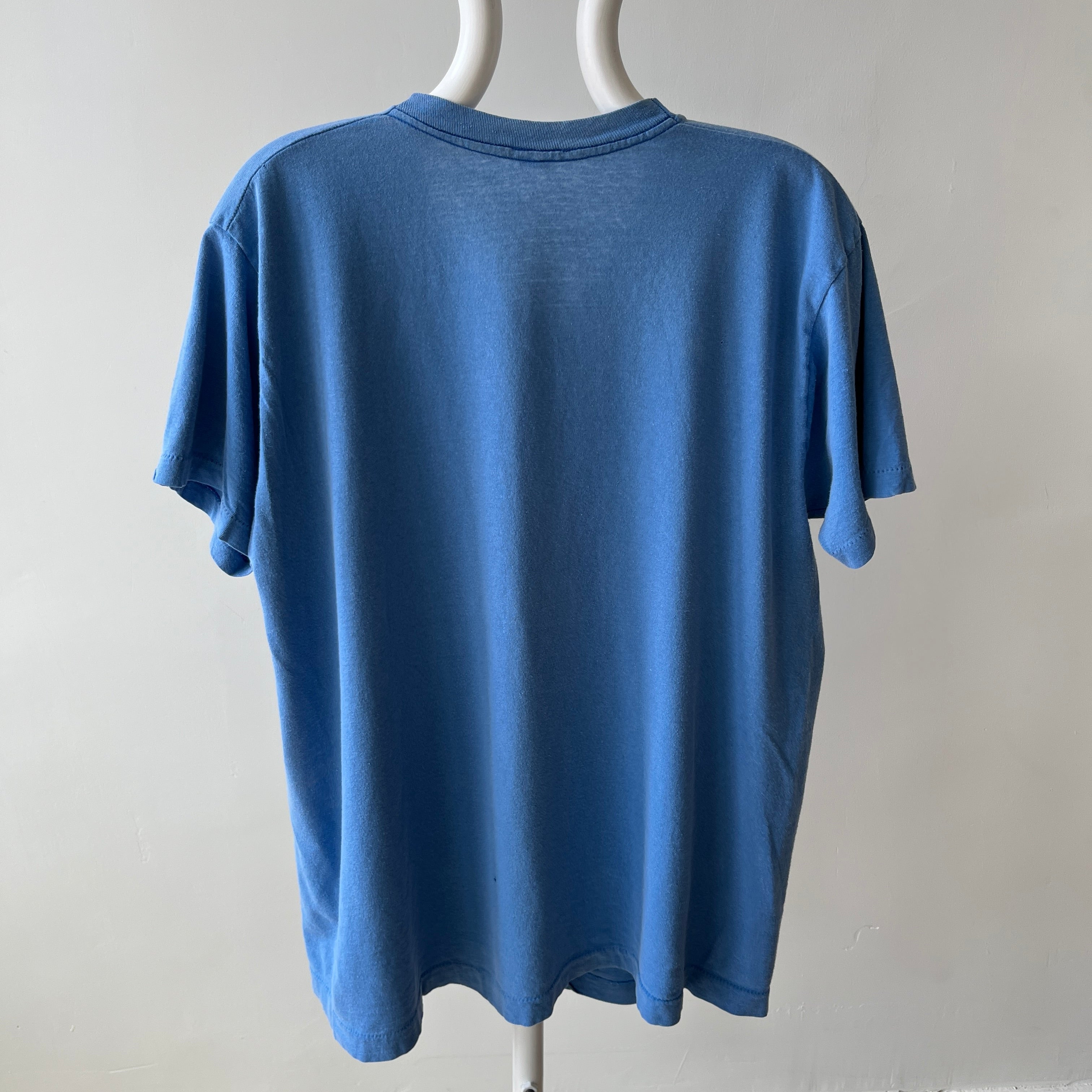 1980s Faded and Worn (SO COOL) Sky Blue Selvedge Pocket T-Shirt by FOTL