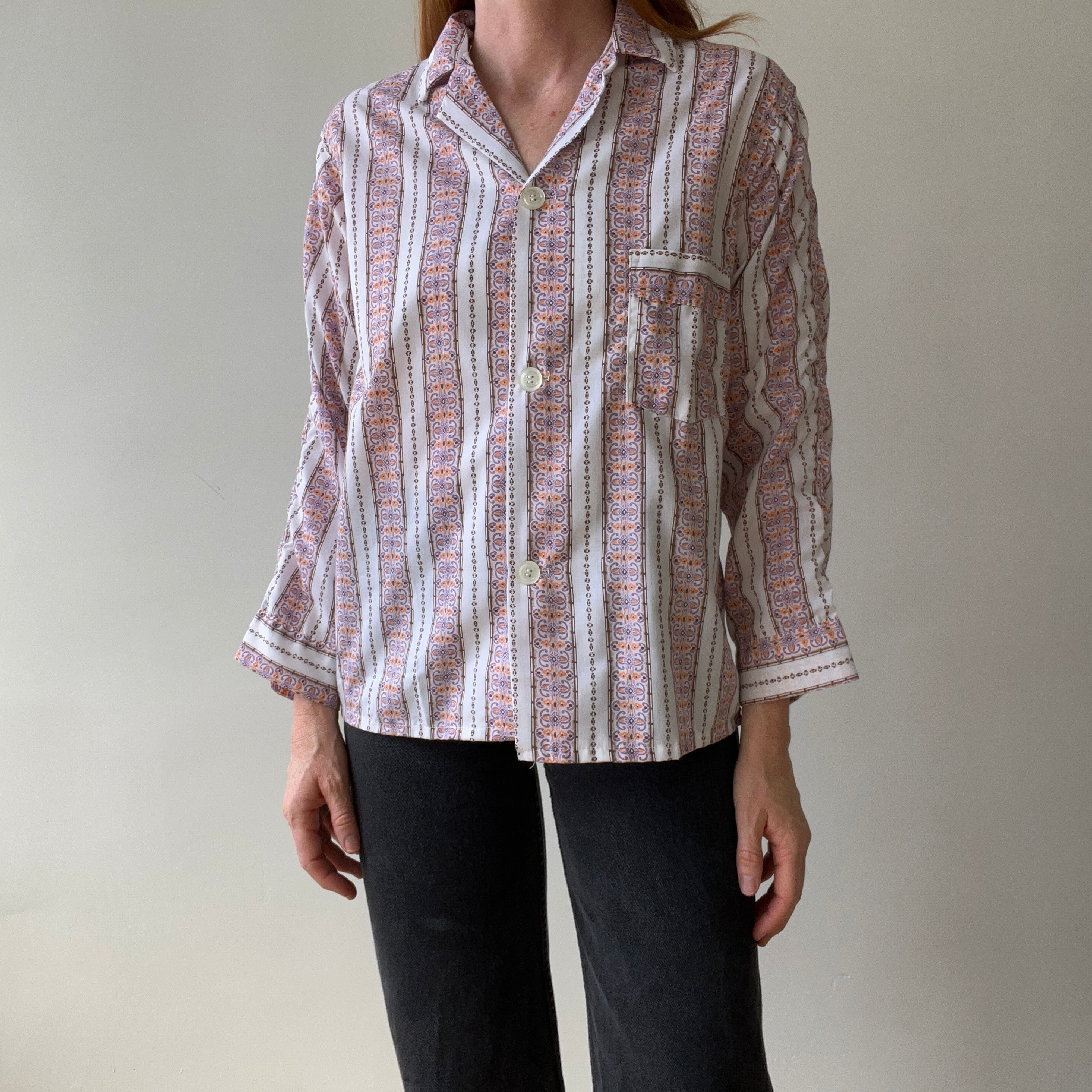 1960s/70s Patterned Pajama Shirt - Soft Rad!
