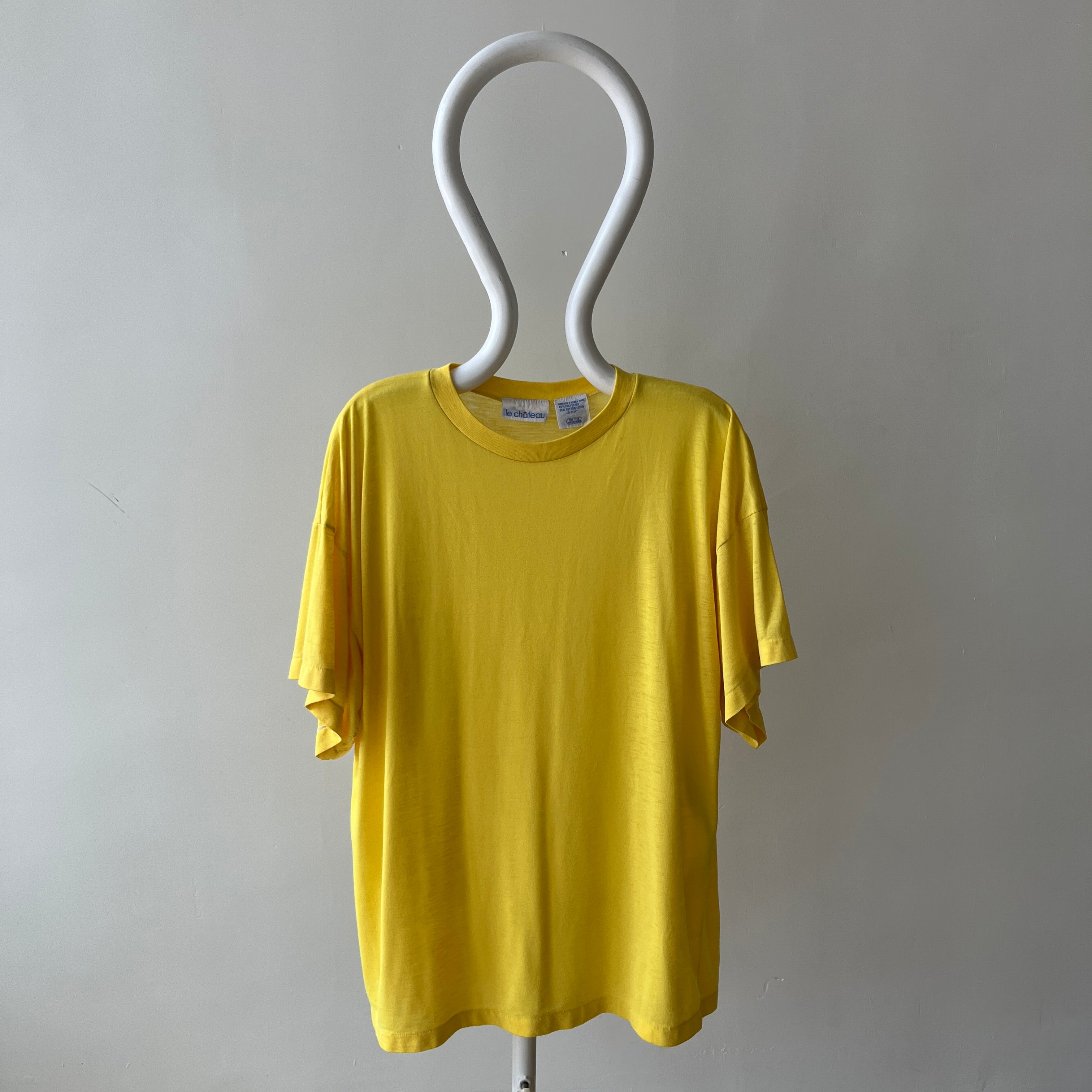 1980s Sunshine Yellow Cotton Knit Slouchy Pocket T-Shirt