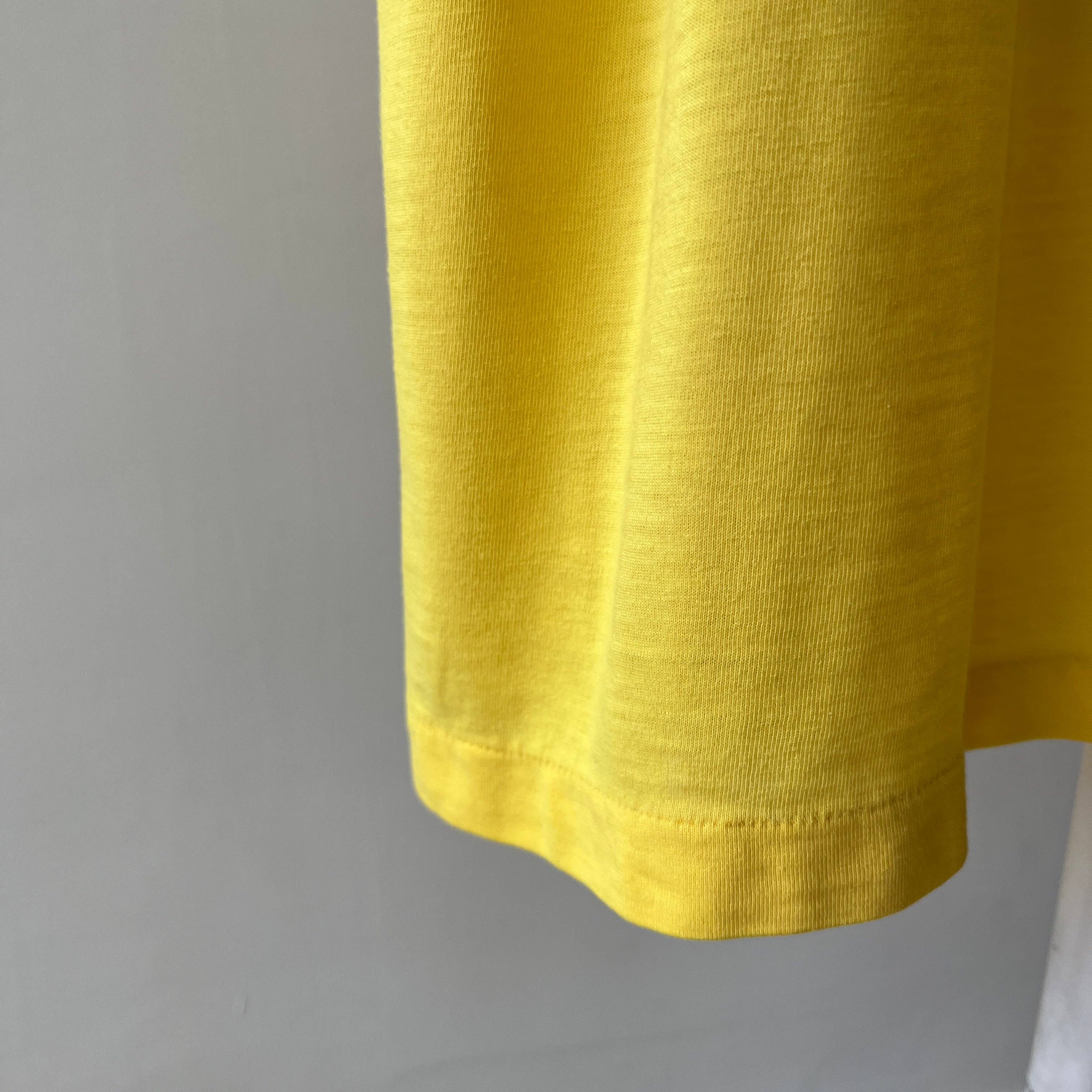 1980s Sunshine Yellow Cotton Knit Slouchy Pocket T-Shirt